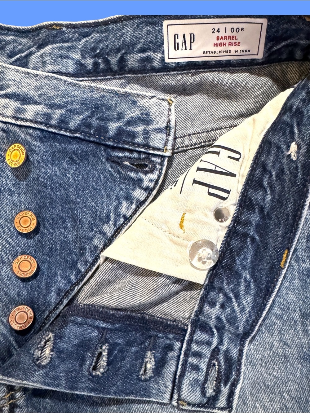GAP Light Wash Crossover High Rise Denim Barrel Jeans - Sz 24 NWOT - Picture 9 of 10